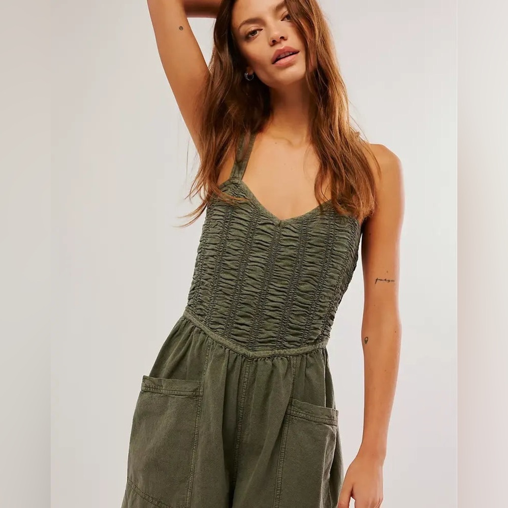 Free People Olive Green Wide-Leg Back-Tie Jumpsuit - Picture 3 of 7
